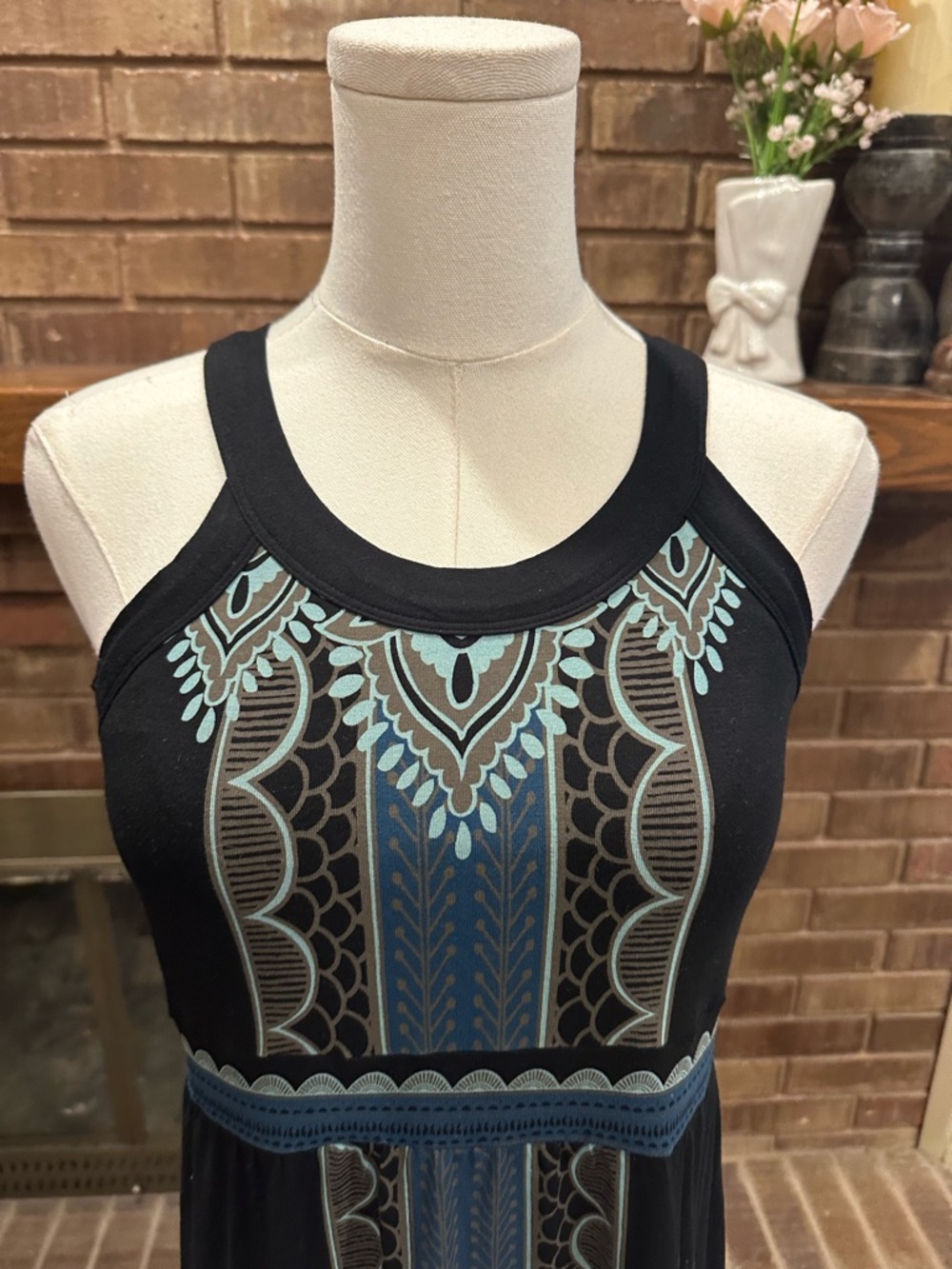 Athleta Boho Tribal Print High Neck Maxi Dress | Size M | Coastal Gypsy Chic - Picture 3 of 5